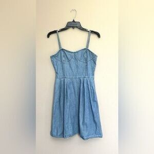 Frenchi denim fit & flare spaghetti strap dress